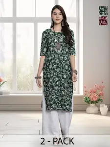 Anouk Rustic Selection Of 2 Women Ethnic Motifs Printed Daily Straight Kurtas
