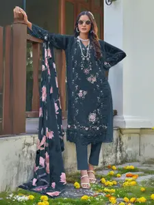 ODETTE Embellished Semi Stitched Kurta & Trouser With Dupatta Dress Material