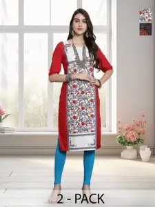 Anouk Rustic Selection Of 2 Women Ethnic Motifs Printed Daily Straight Kurtas