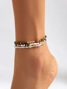 AQUASTREET Set of 3 Multicolor Boho Beaded Stretchable Anklets