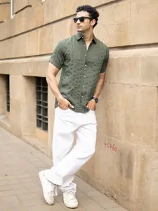 Powerlook Structured Self Striped Short Sleeves Shirt