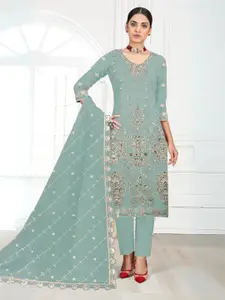 ODETTE Embellished Semi Stitched Kurta & Trouser With Dupatta Dress Material