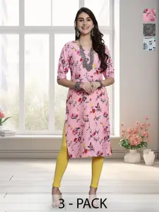 Anouk Rustic Selection Of 3 Floral Printed Round Neck Straight Kurta