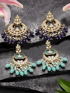 Zaveri Pearls Set Of 2 Gold-Plated Kundan Studded & Beaded Drop Earrings