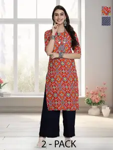 Anouk Rustic Selection Of 2 Women Ethnic Motifs Printed Daily Straight Kurtas