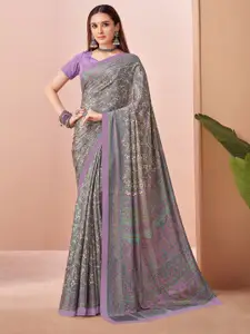 Saree mall Ethnic Motifs Pure Crepe Block Print Sarees