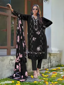 ODETTE Embellished Semi Stitched Kurta & Trouser With Dupatta Dress Material