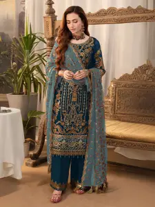 ODETTE Ethnic Motifs Embroidered Semi-Stitched Dress Material
