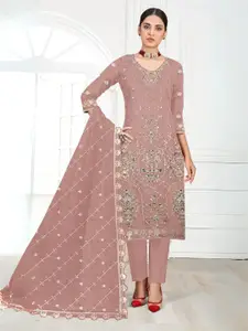 ODETTE Floral Embellished Semi Stitched Kurta & Trouser With Dupatta Dress Material