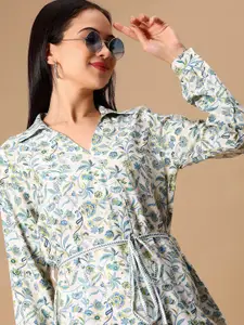 V-Mart Floral Printed Shirt Collar Kurti