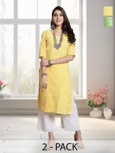 Anouk Rustic Selection Of 2 Women Ethnic Motifs Printed Daily Straight Kurtas