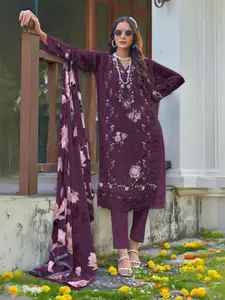 ODETTE Floral Embellished Semi Stitched Kurta & Trouser With Dupatta Dress Material