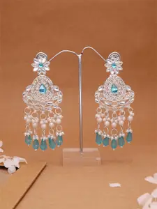 Anouk Silver-Plated Kundan Studded & Artificial Beads Beaded Contemporary Drop Earrings