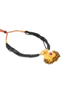 Heer Collection Gold-Plated Artificial Stones Studded Beaded Thushi Choker Necklace