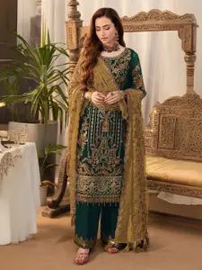 ODETTE Ethnic Motifs Embroidered Semi Stitched Kurta & Trouser With Dupatta Dress Material