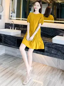 DressBerry Solid Puff Sleeve A-Line Mini Dress