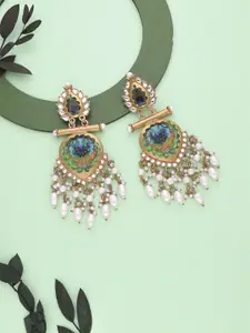 DIVASTRI Gold-Plated Pearls Beaded & Artificial Stones Studded Contemporary Drop Earrings