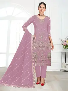 ODETTE Embellished Semi Stitched Kurta & Trouser With Dupatta Dress Material