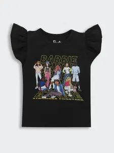 Tiny Girl Print Flutter Sleeve Placement Print Top