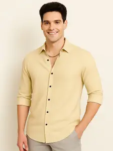 IKON FASHION Men Original Textured Spread Collar Casual Shirt