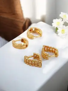 ANIKAS CREATION Set Of 2 Silver-Plated Contemporary Hoop Earrings