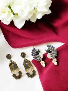 ANIKAS CREATION Set Of 2 Gold-Plated Artificial Beaded Dome Shaped Jhumkas