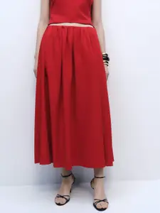 MANGO Gathered Waist Midi Flared Skirt