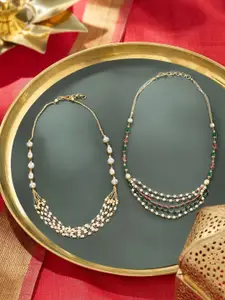 Zaveri Pearls Set Of 2 Gold-Plated Artificial Beaded Necklaces