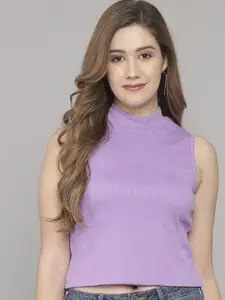 Q-rious Women Ribbed High Neck Fitted Crop Top