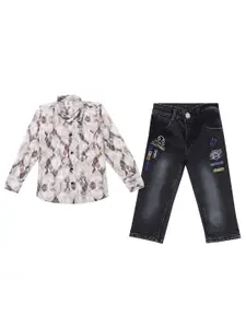 BAESD Boys Abstract Printed Spread Collar Shirt With Trousers