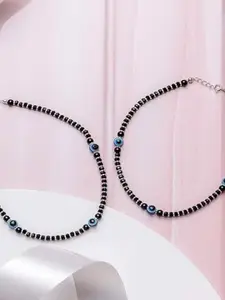 925 SILLER Pack Of 2 925 Pure Silver Triple Evil Eye Nazariya Anklets