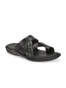 Azzaro Black Men Leather One Toe Comfort Sandals