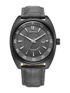 Titan Men Dial & Leather Textured Straps Analogue Watch 90211QL02