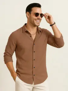 IKON FASHION Textured Spread Collar Long Sleeves Original Casual Shirt