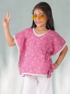 Sangria Girls Floral Printed Pure Cotton Kaftan Top