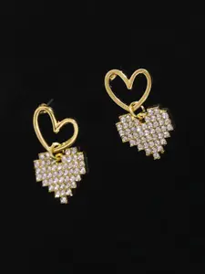 VAGHBHATT Gold-Plated Artificial Stones Studded Heart Shaped Drop Earrings