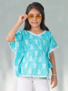 Sangria Girl Floral Printed Kimono Sleeves Pure Cotton Kaftan Top