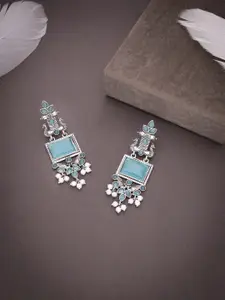 Sangria Oxidized Silver-Plated Artificial Studded & Beaded Contemporary Drop Earrings