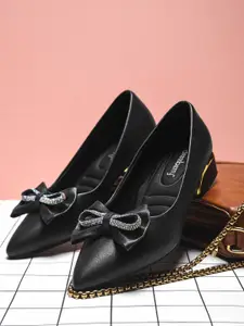 DressBerry Women Embellished Pointed Toe Block Pumps with Bows