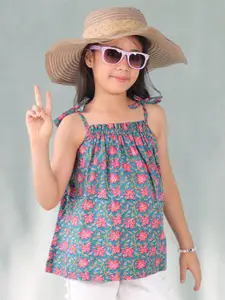 Sangria Girls Floral Printed Pure Cotton Sleeveless Top