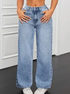 Aadvi Fashion Women Jean Wide Leg High-Rise Light Fade Stretchable Jeans