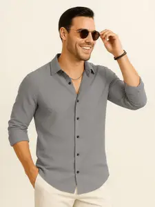 IKON FASHION Textured Spread Collar Long Sleeves Original Casual Shirt