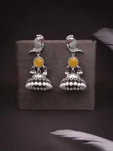 Sangria Oxidised Silver-Plated Dome Shaped Pearls Jhumkas