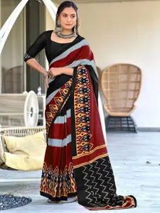Anouk Striped Pure Cotton Block Print Saree