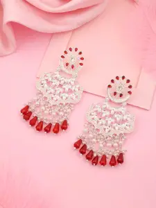 Sangria Silver-Plated Pearls Beaded Contemporary Drop Earrings