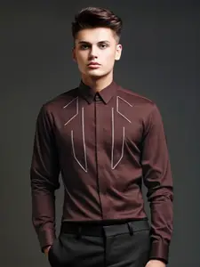 HE SPOKE Embroidered Satin Stretch Party Shirt