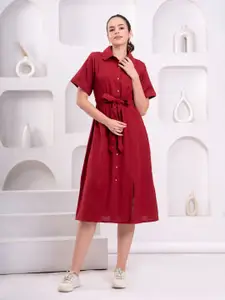 HIGHLIGHT FASHION EXPORT Women 1 Solid Self Design Fit & Flare Midi Dress