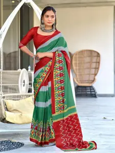 Anouk Striped Pure Cotton Block Print Saree