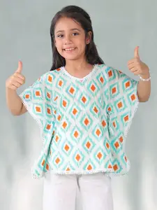 Sangria Girls Geometric Printed Kimono Sleeves Cotton Kaftan Top