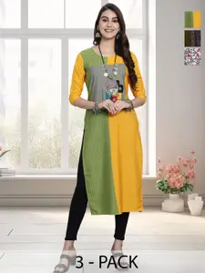 Anouk Rustic Selection Of 3 Geometric Printed Round Neck Straight Kurtas